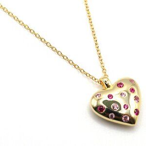 Pink and red CZ Puffy Heart Gold Necklace